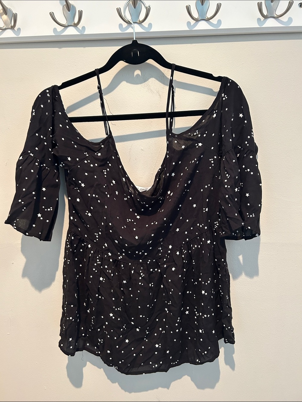 Women's Black Star-Print Cold-Shoulder Camisole Top